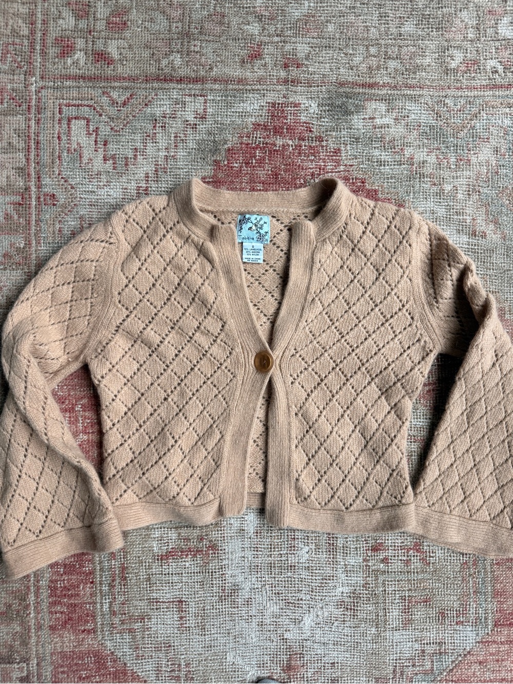 Tabitha Cropped Beige Diamond Eyelet Cardigan